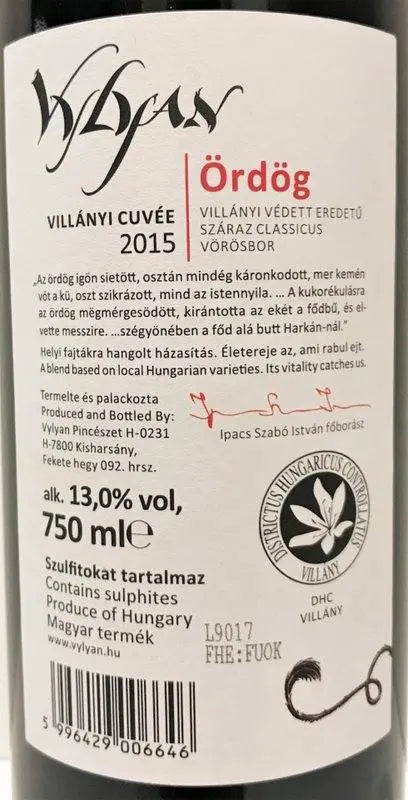 Zadní etiketa – Ördög Cuvée