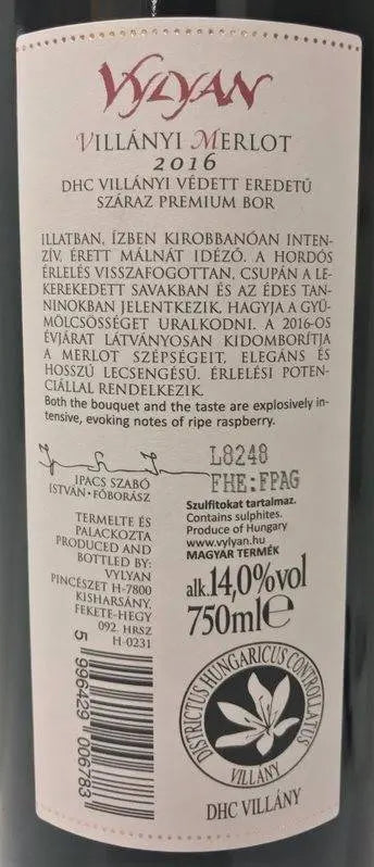 Zadní etiketa – Merlot