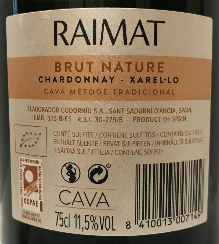 Zadní etiketa – Cava Brut Nature