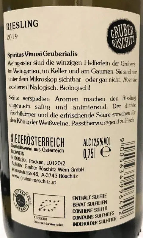 Zadní etiketa – Riesling
