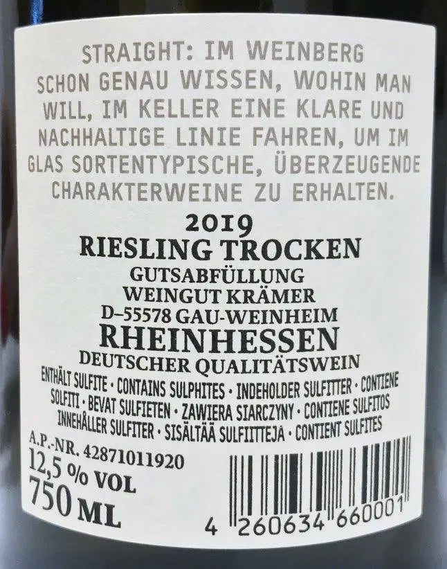 Zadní etiketa – Straight Riesling