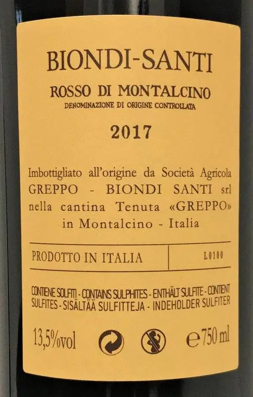 Zadní etiketa – Rosso di Montalcino