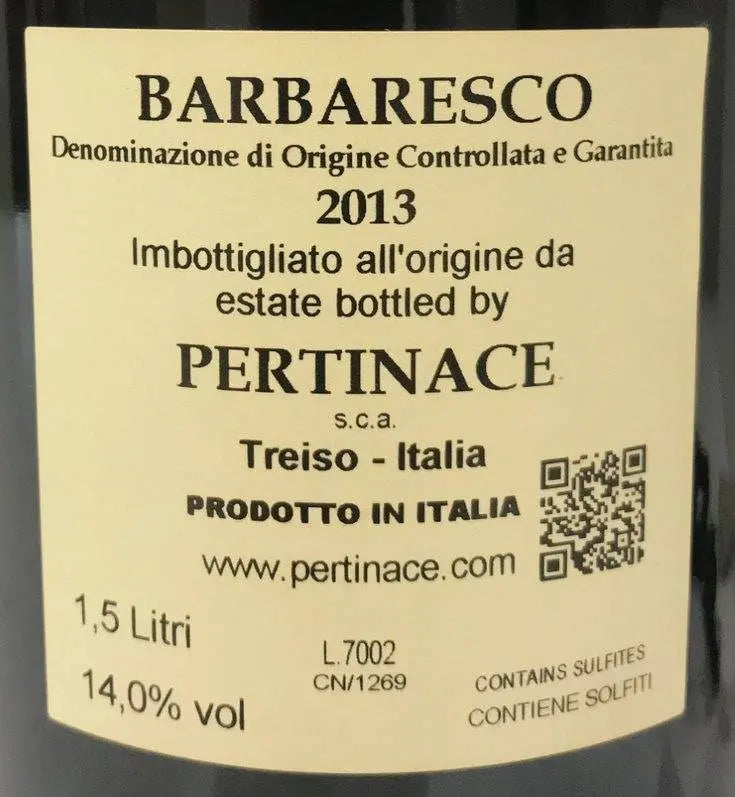 Zadní etiketa – Barbaresco Magnum 1,5 L