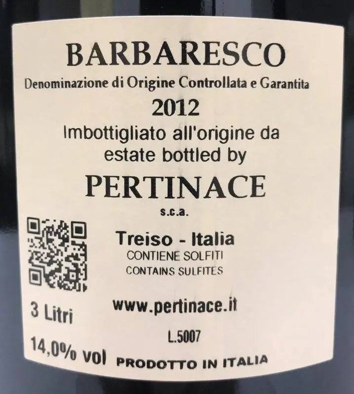 Zadní etiketa – Barbaresco Jéroboam
