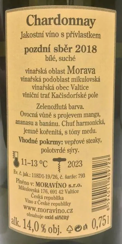 Zadní etiketa – Chardonnay