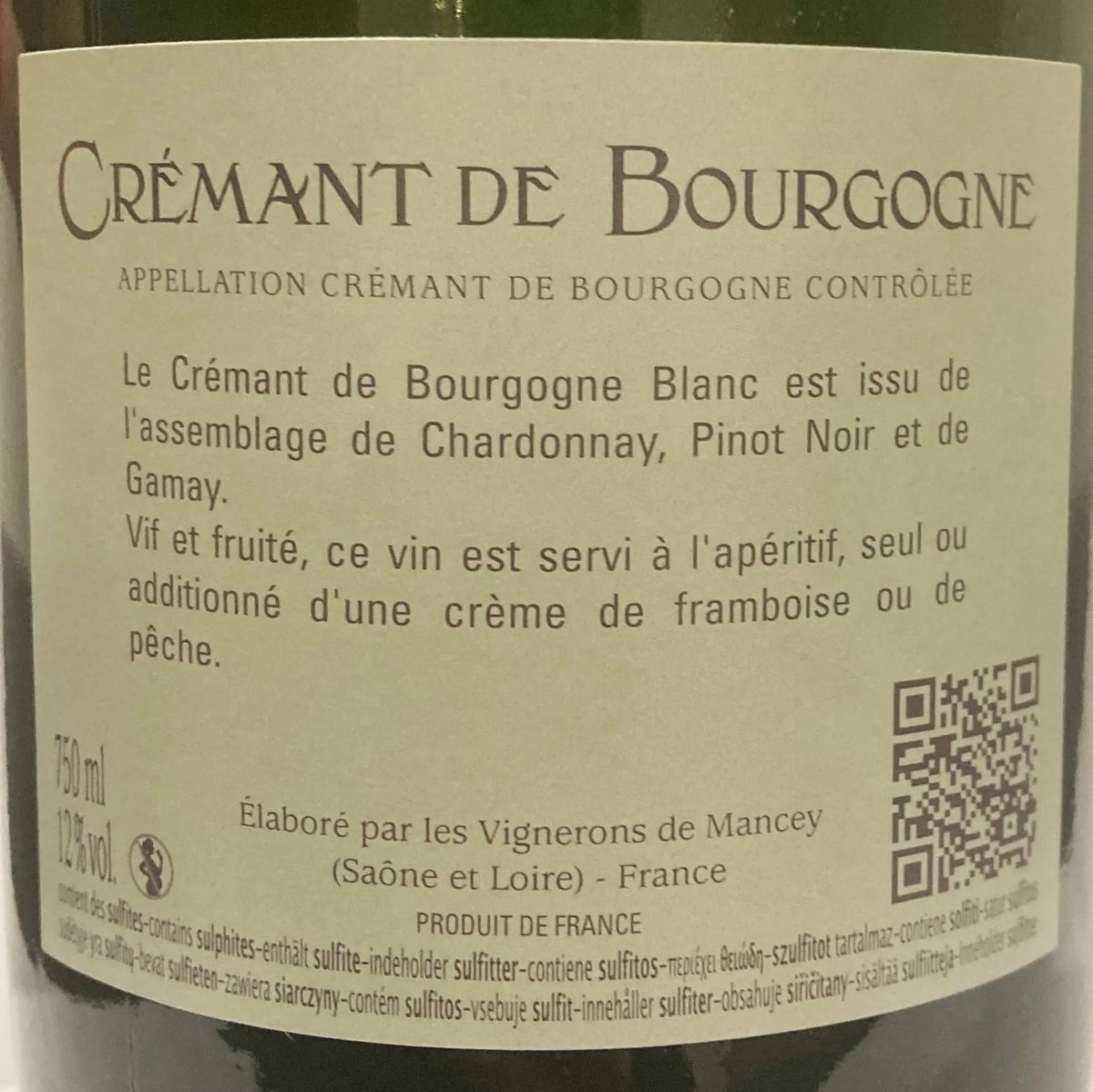 Zadní etiketa – Crémant de Bourgogne Reserve