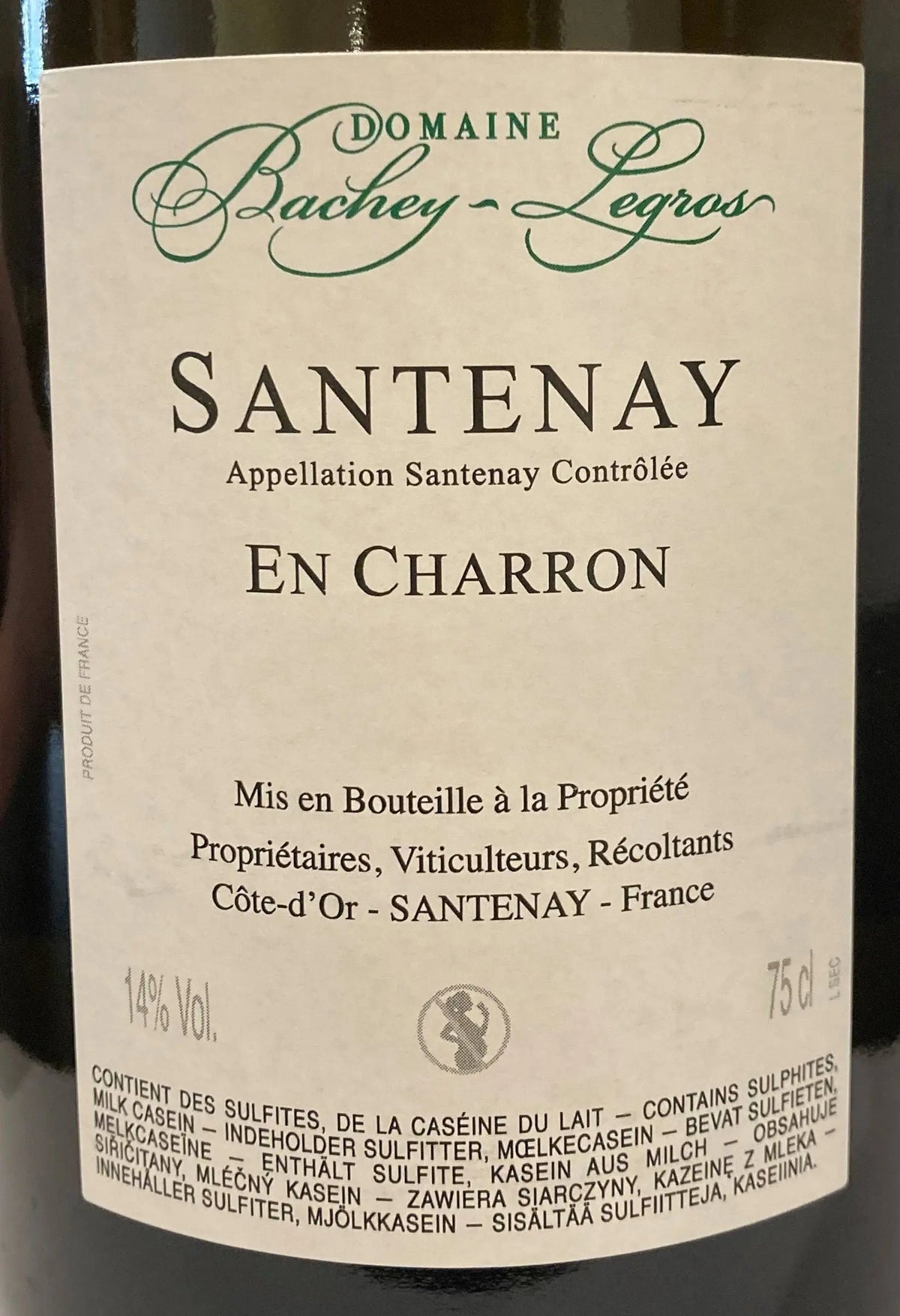Zadní etiketa – Santenay "En Charron"