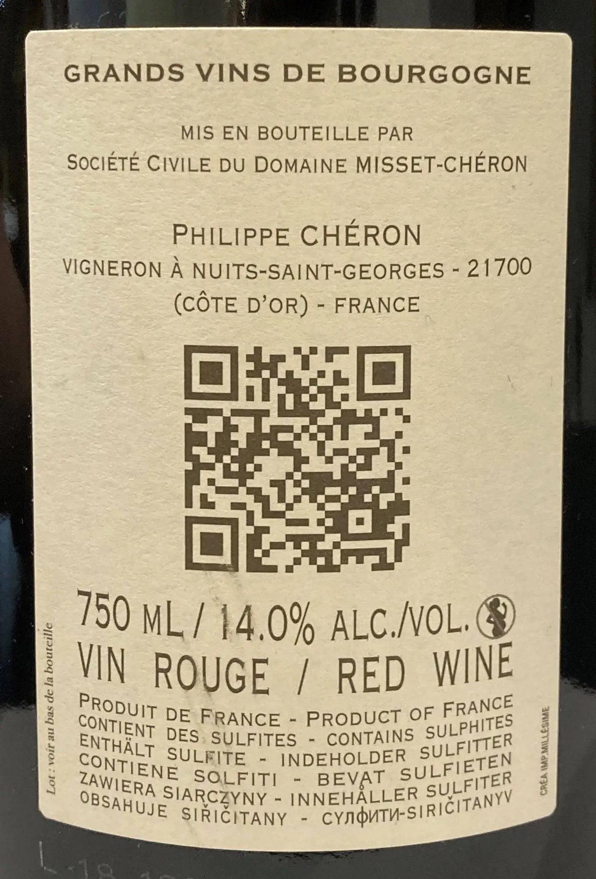 Zadní etiketa – Gevrey-Chambertin Premier cru "Champonnet"