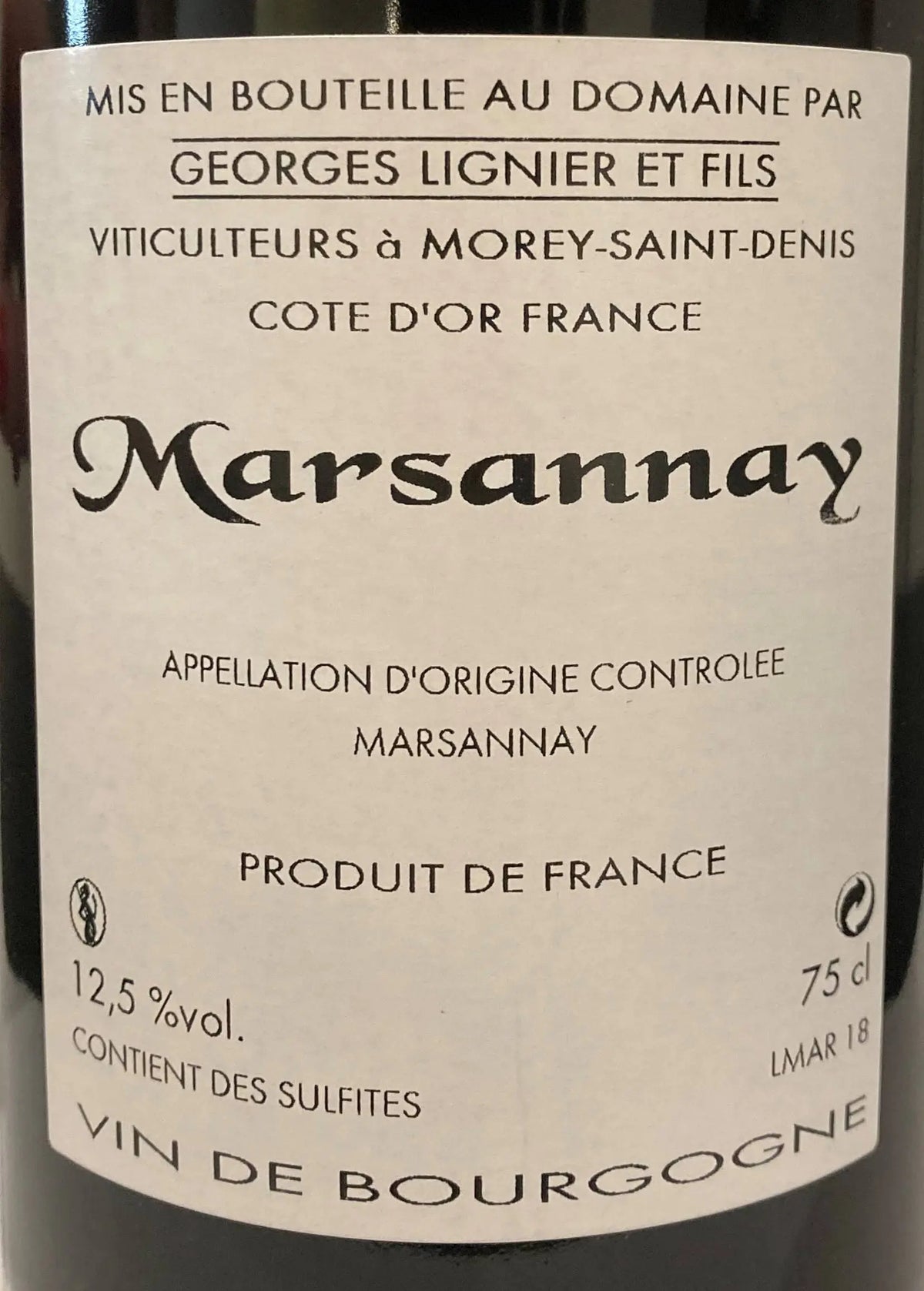 Zadní etiketa – Marsannay AOC