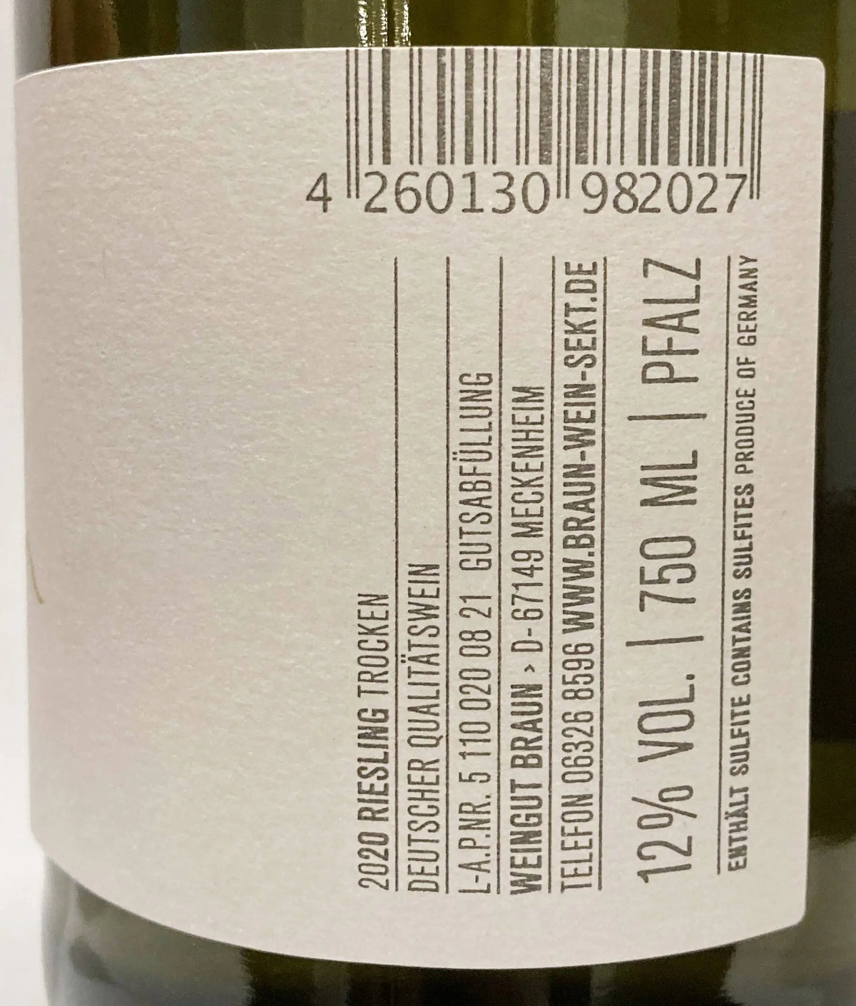 Zadní etiketa – Riesling Alltag