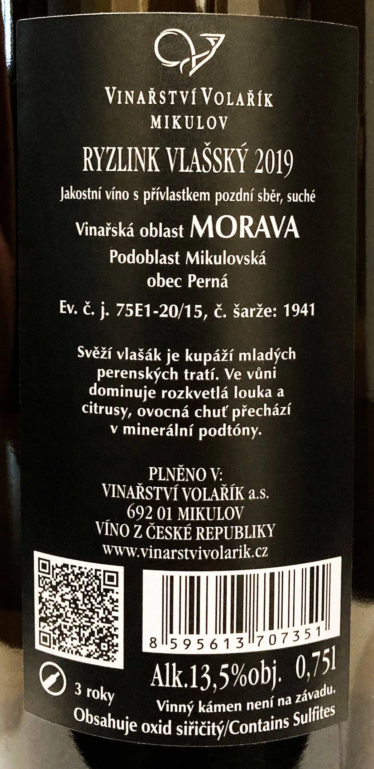 Zadní etiketa – Dunajovský vlašák