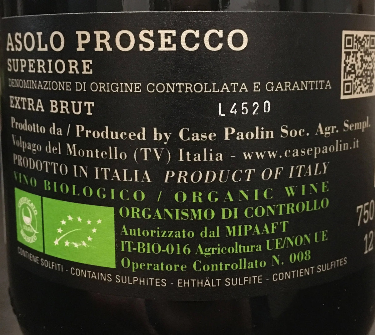 Zadní etiketa – Prosecco Spumante "Pietra Fine"