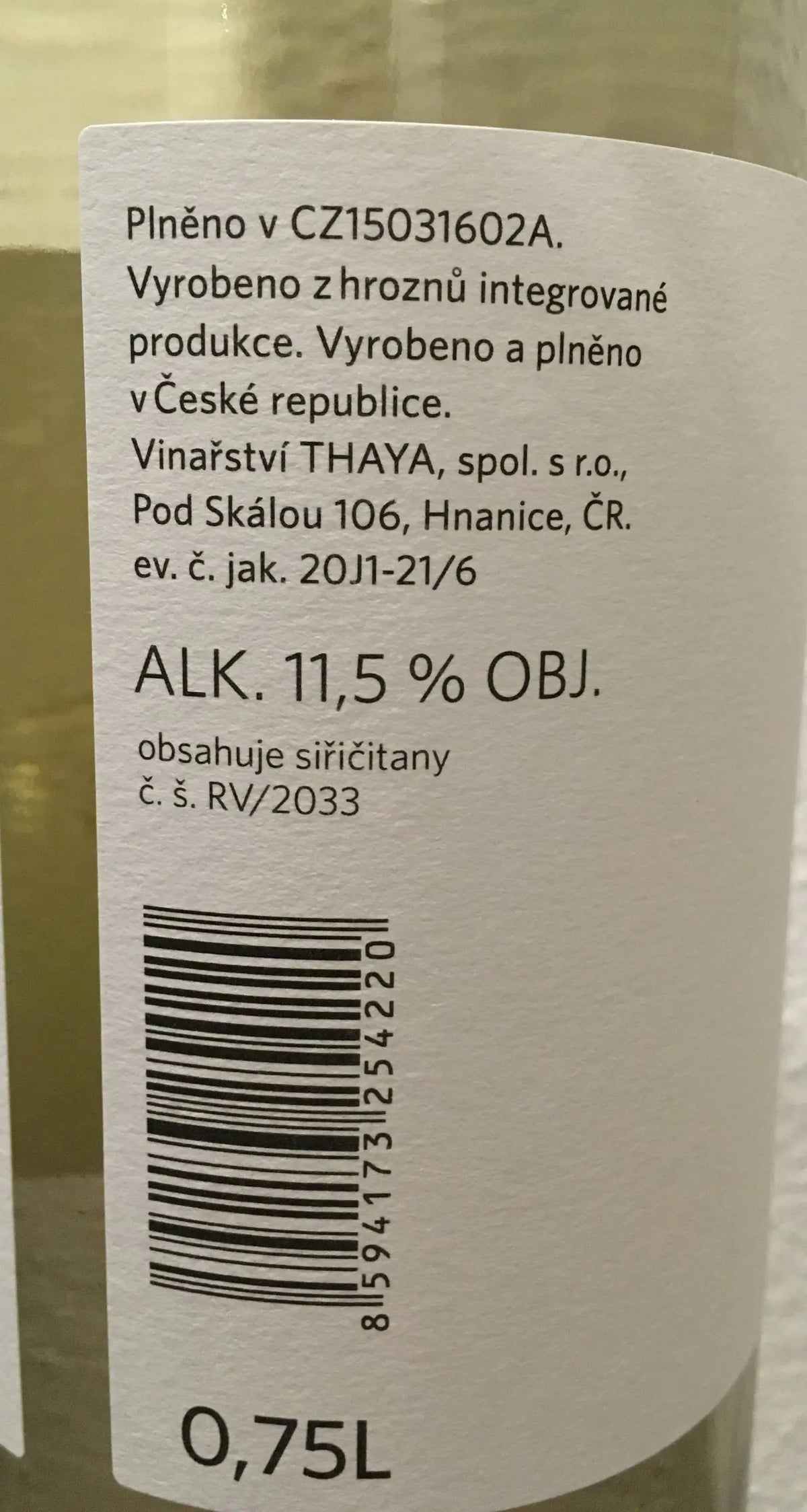 Zadní etiketa – Ryzlink vlašský - Pozdravy z Národního parku