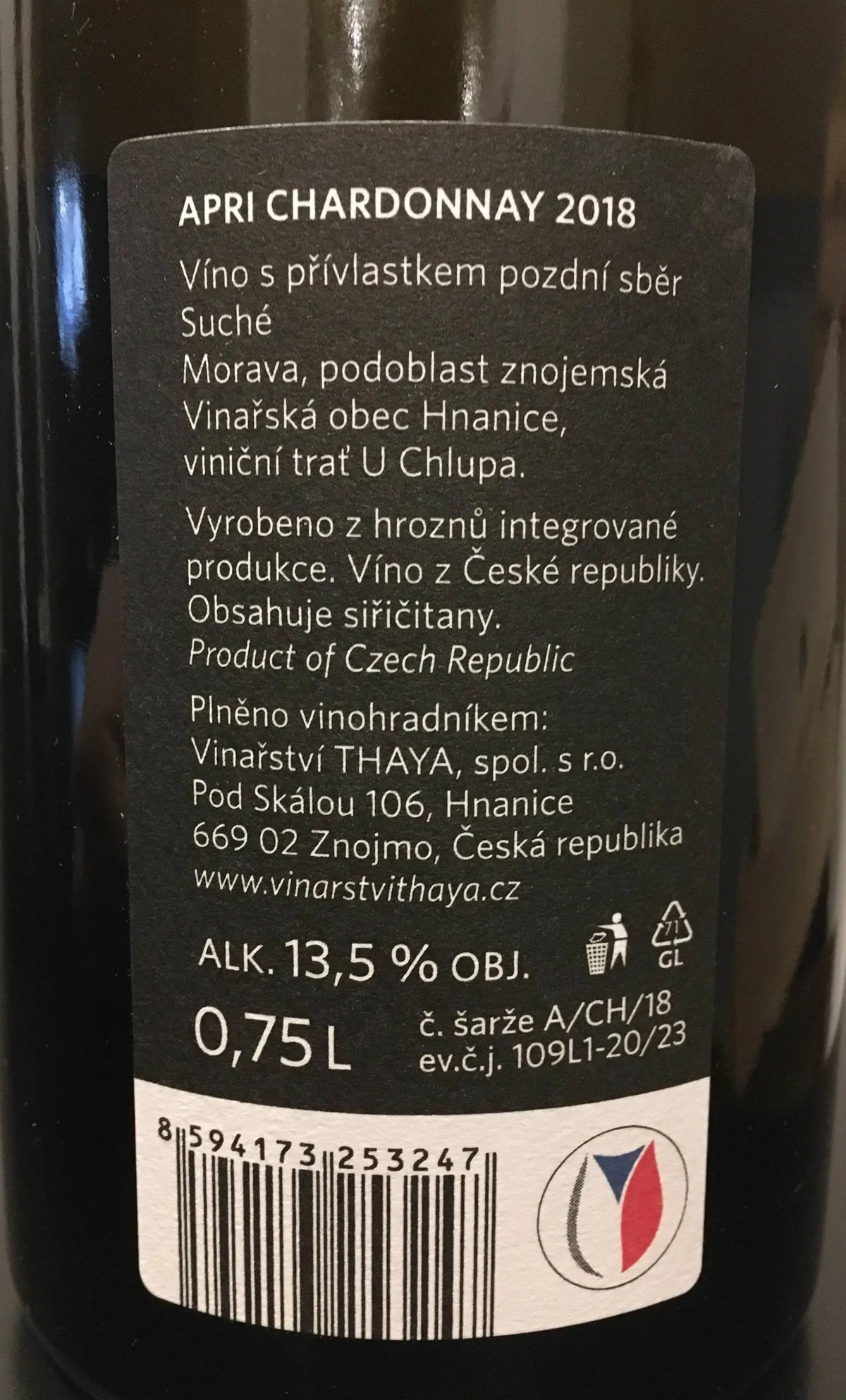 Zadní etiketa – Apri Chardonnay