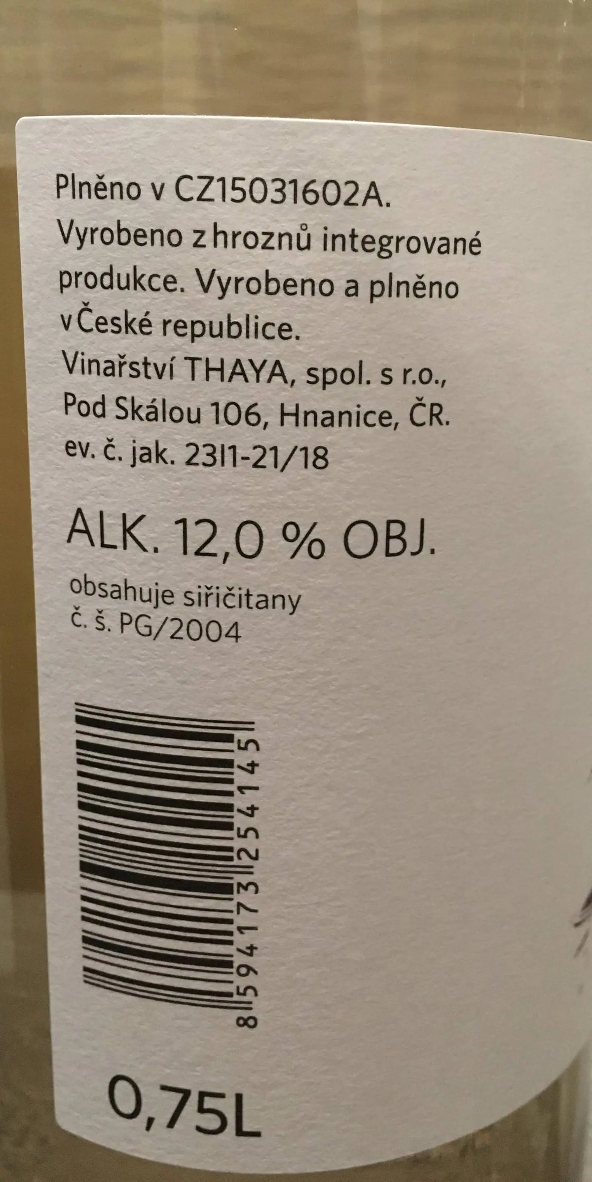 Zadní etiketa – Pinot Gris - Pozdravy z Národního parku