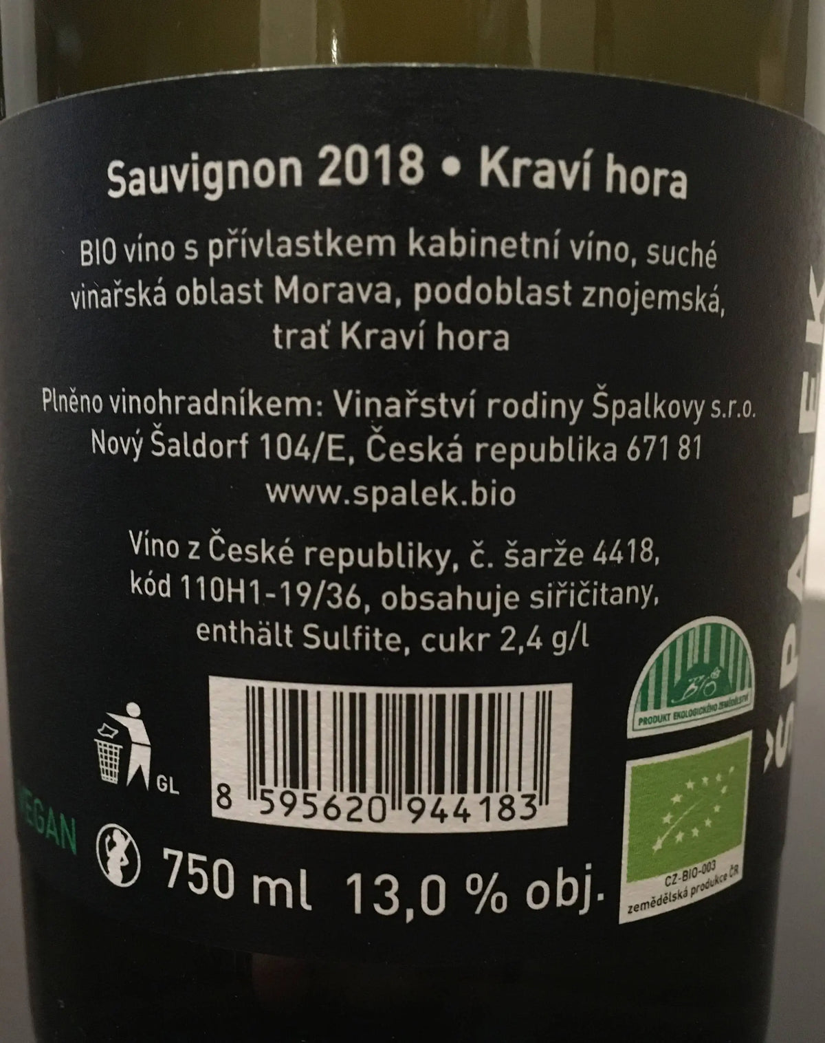Zadní etiketa – Sauvignon