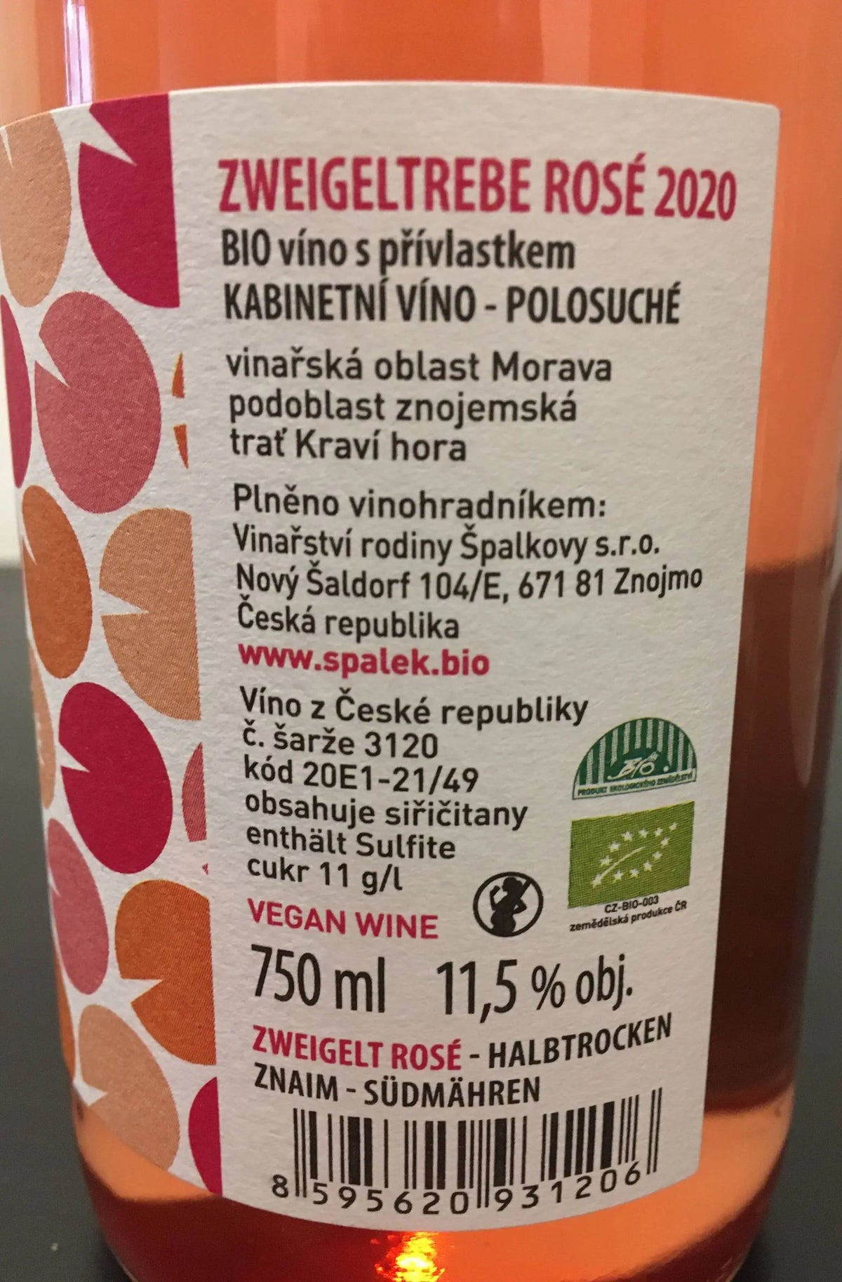 Zadní etiketa – Zweigeltrebe rosé