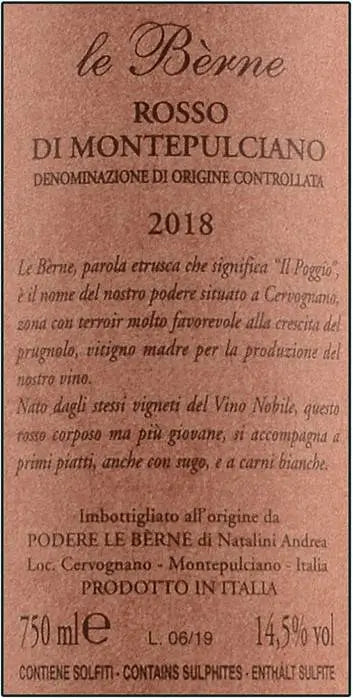 Zadní etiketa – Rosso di Montepulciano