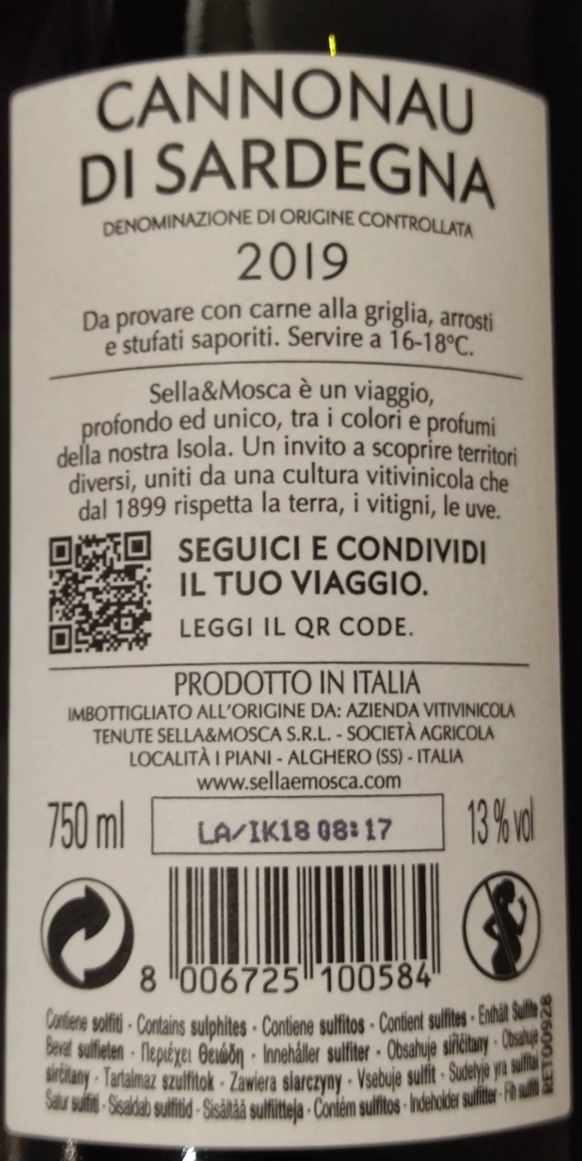 Zadní etiketa – Cannonau di Sardegna
