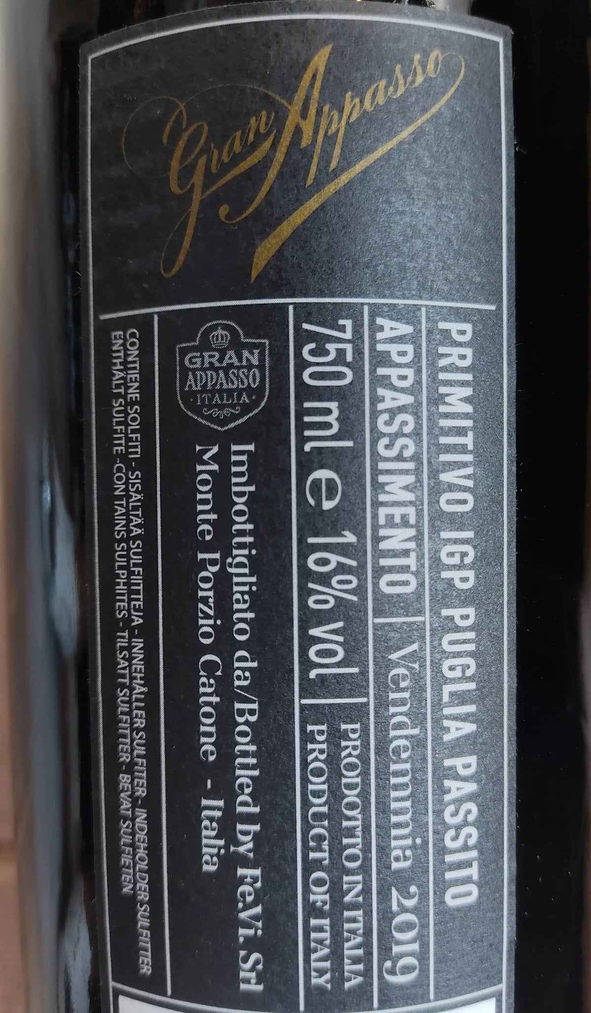 Zadní etiketa – Gran Appasso Primitivo Appassimento