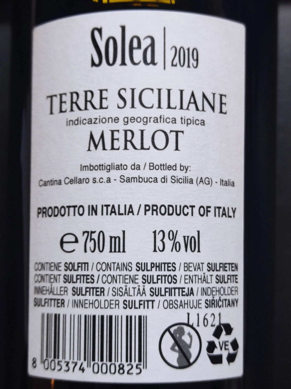 Zadní etiketa – Merlot "Usulea", Cantine Cellaro