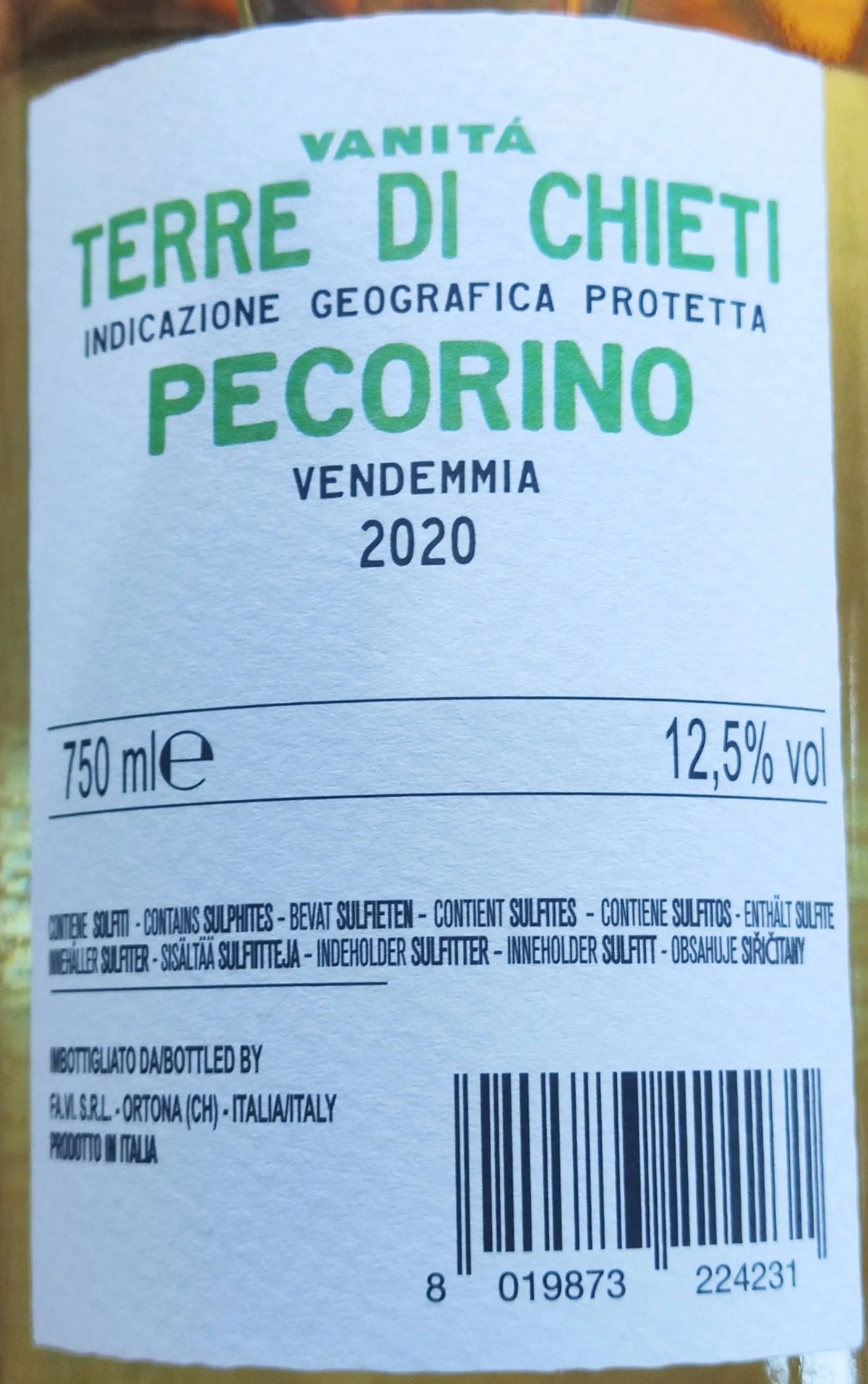 Zadní etiketa – Pecorino Terre di Chieti, Vanitá