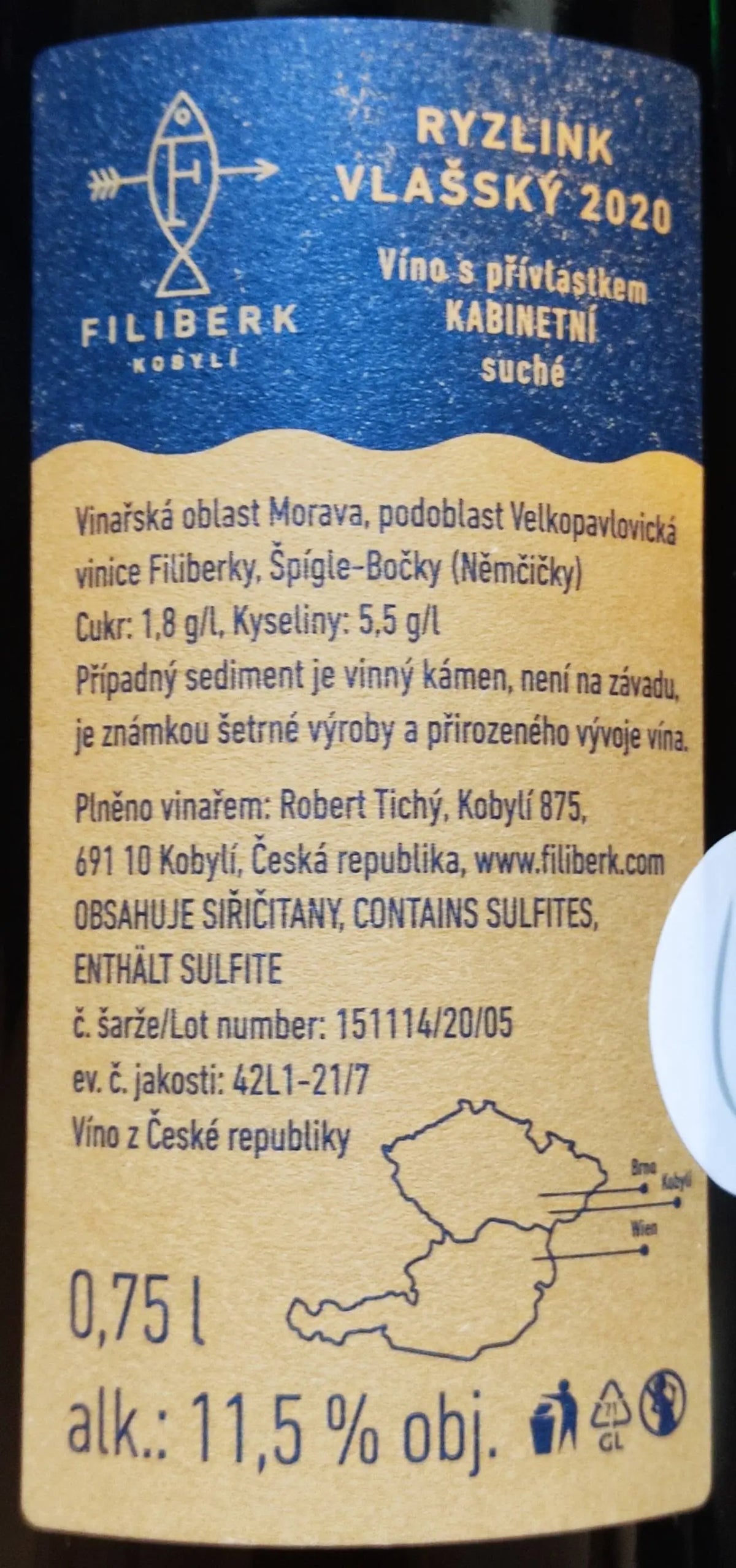 Zadní etiketa – Ryzlink vlašský