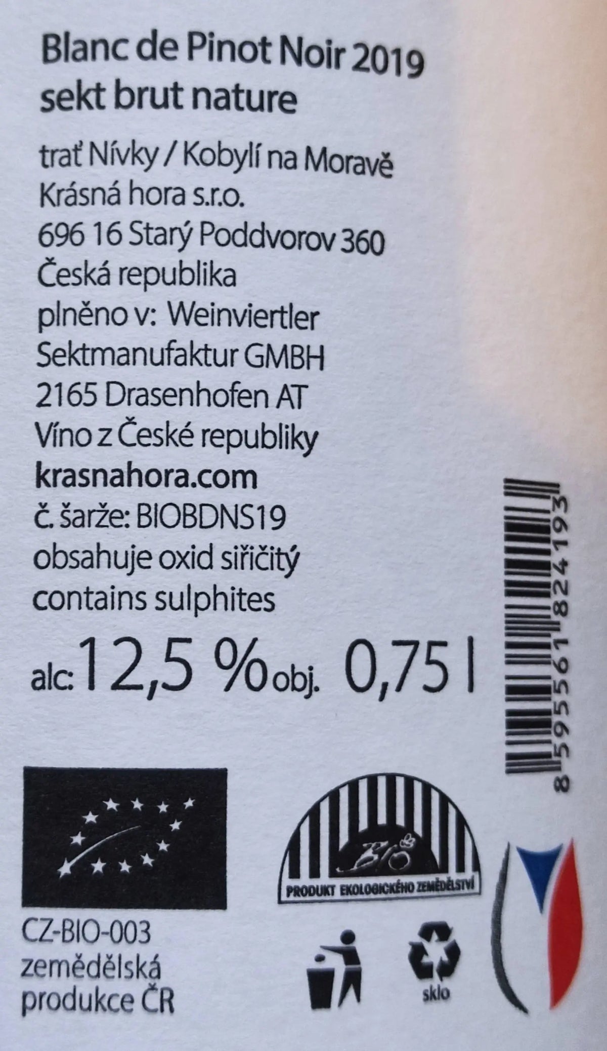Zadní etiketa – Sekt Blanc de noir
