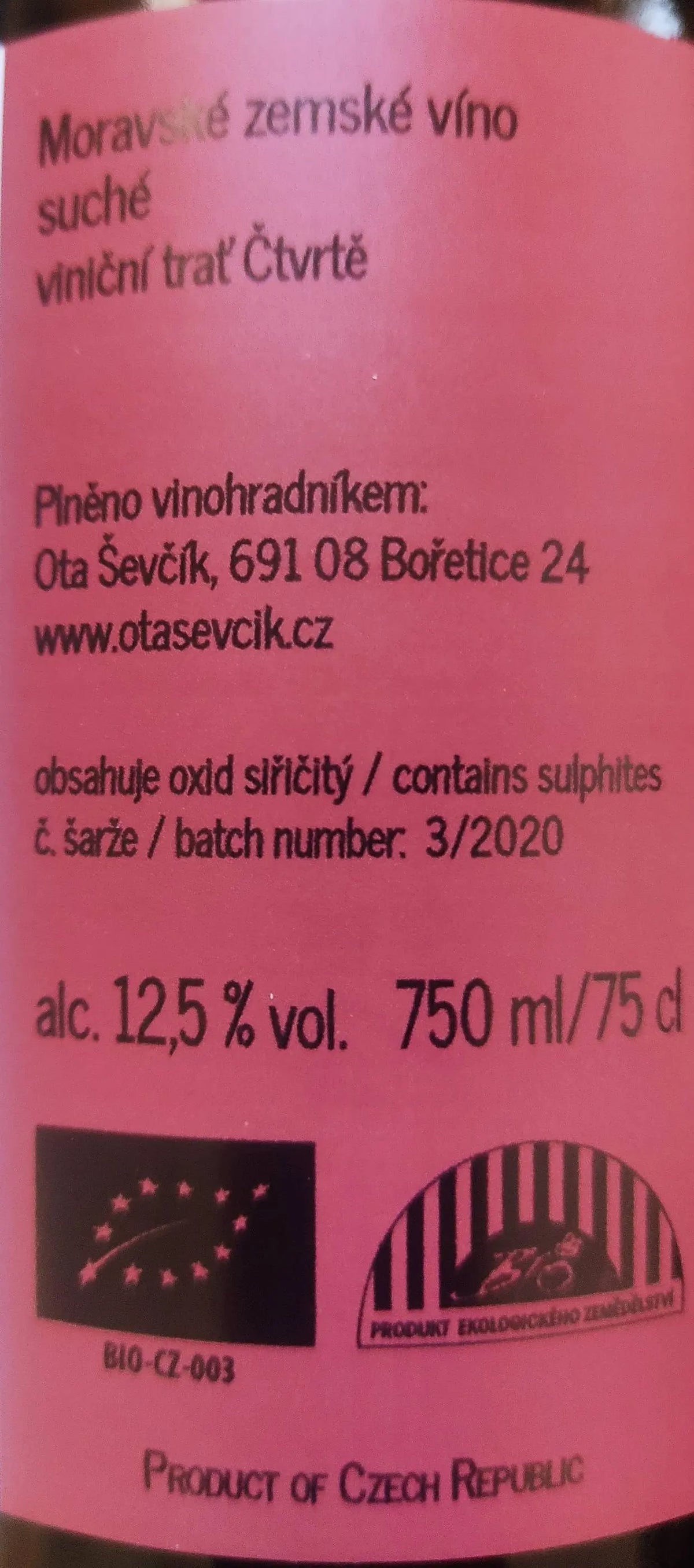 Zadní etiketa – Chardonnay