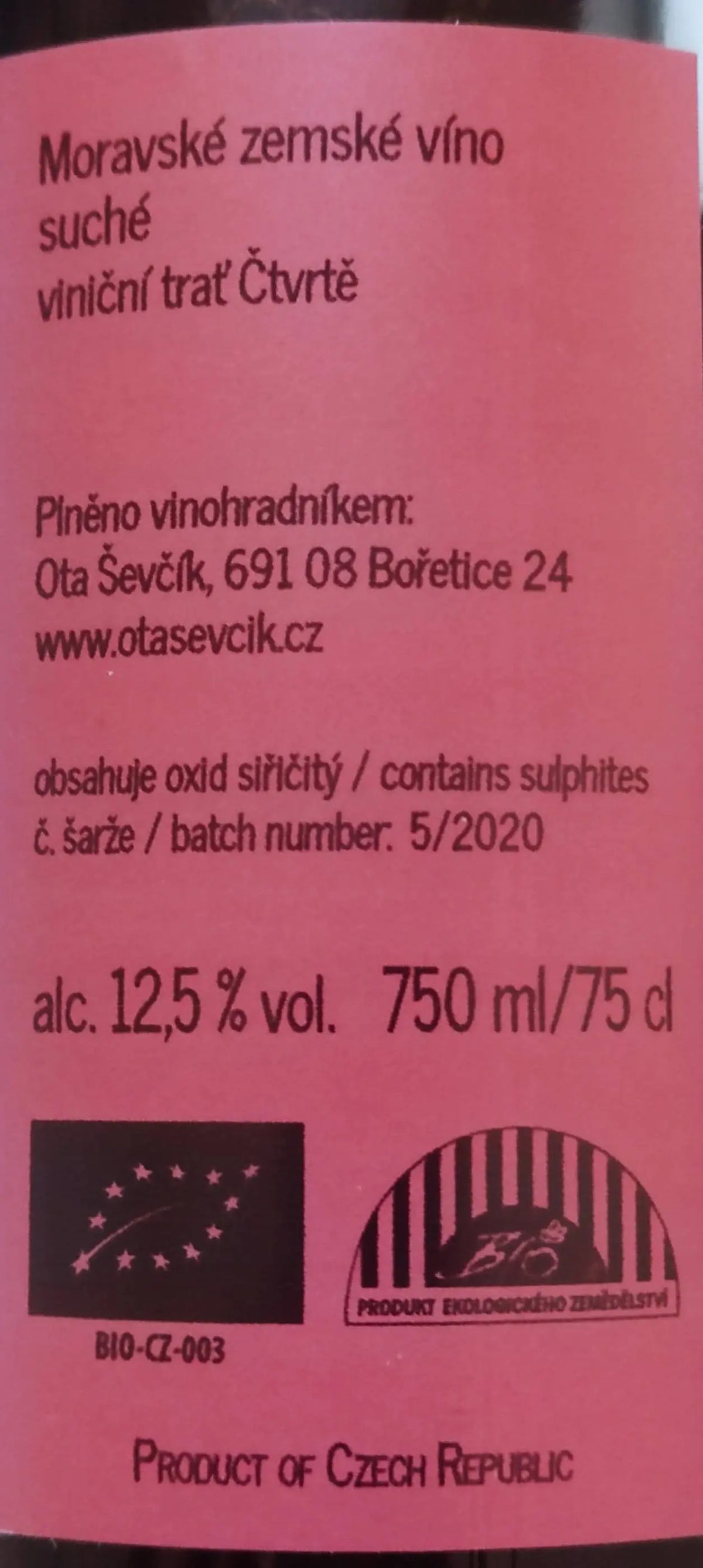 Zadní etiketa – Riesling