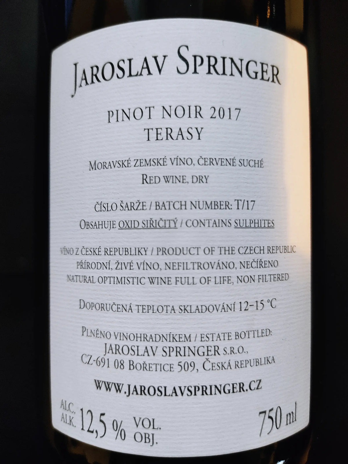 Zadní etiketa – Pinot noir Roučí