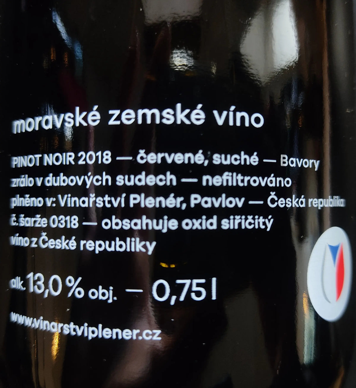 Zadní etiketa – Pinot noir