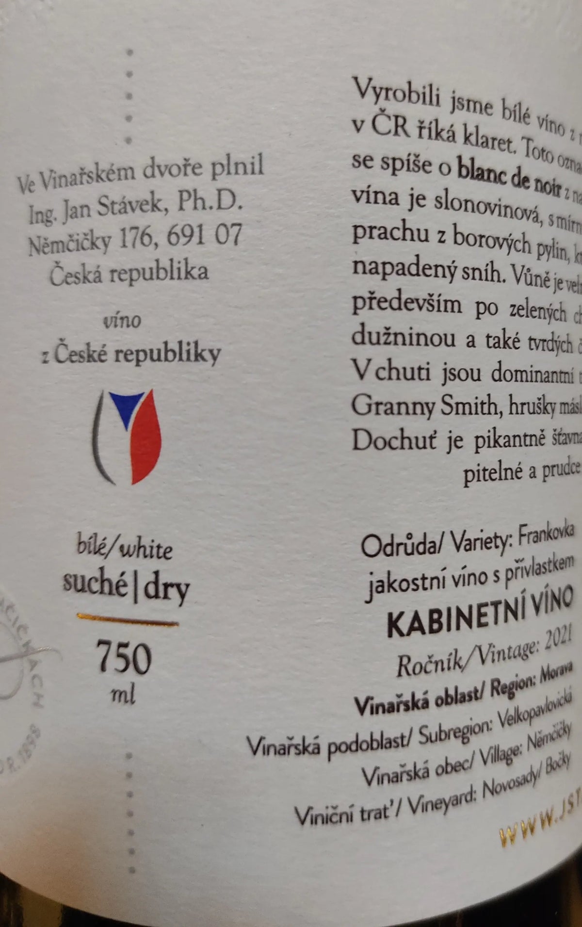 Zadní etiketa – Bílá Frankovka