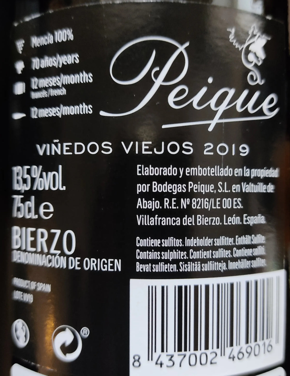 Zadní etiketa – Vinedos Viejos