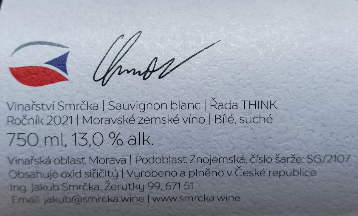 Zadní etiketa – Sauvignon blanc "THINK"