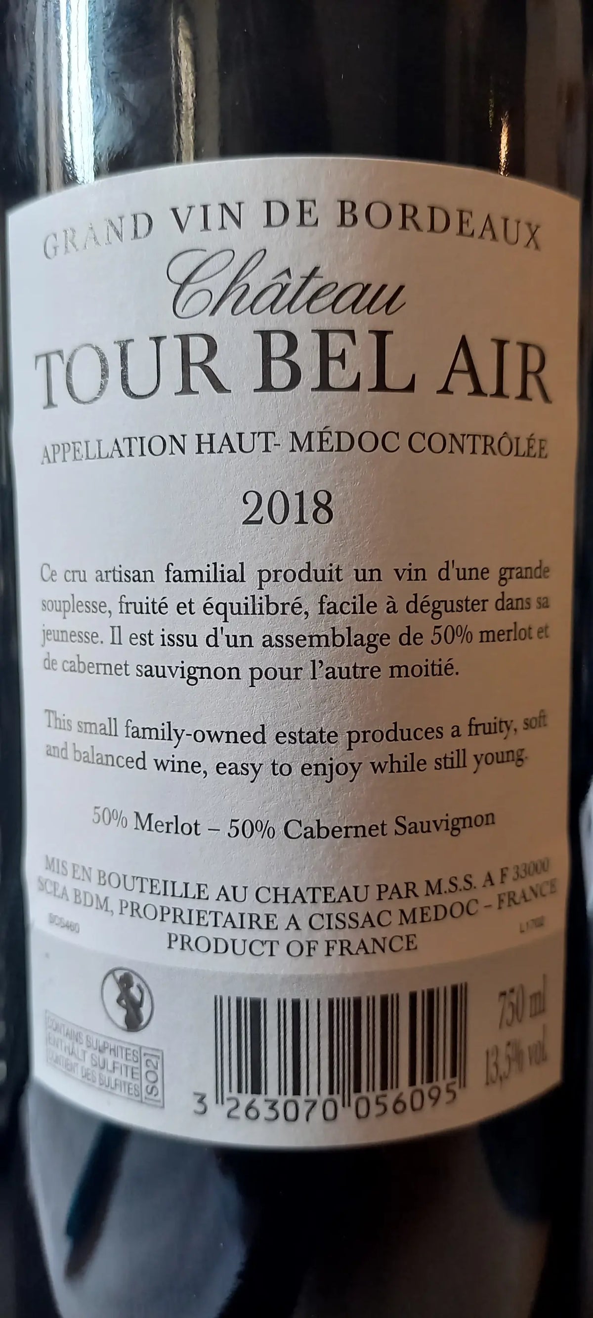 Zadní etiketa – Château Tour Bel Air