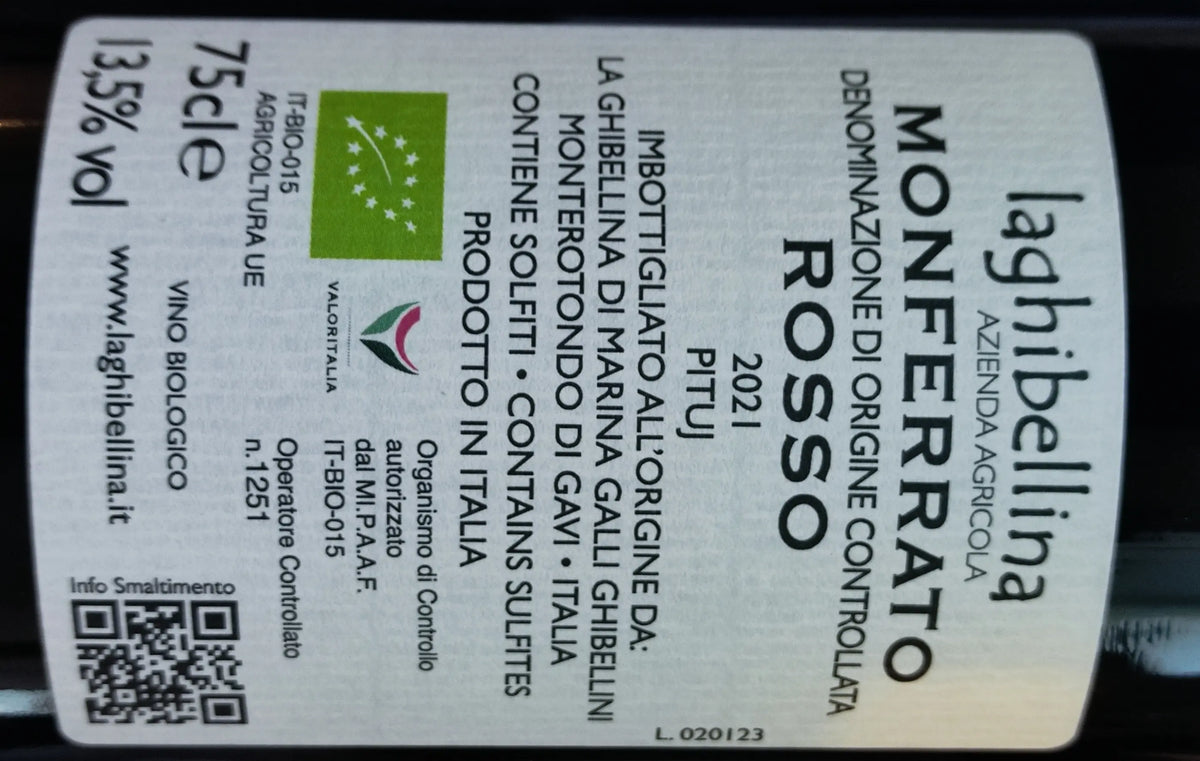 Zadní etiketa – Monferrato rosso "Pituj"