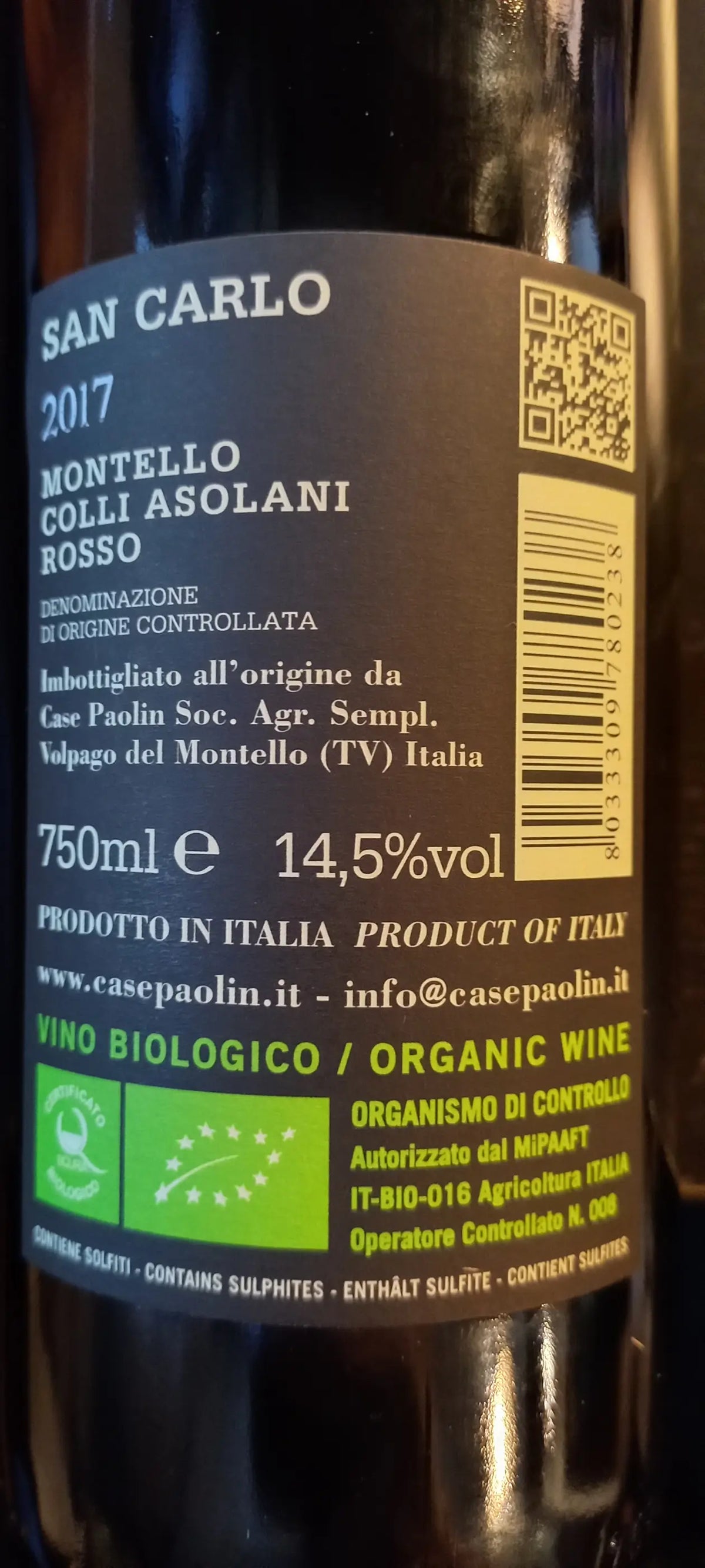 Zadní etiketa – San Carlo Montello rosso