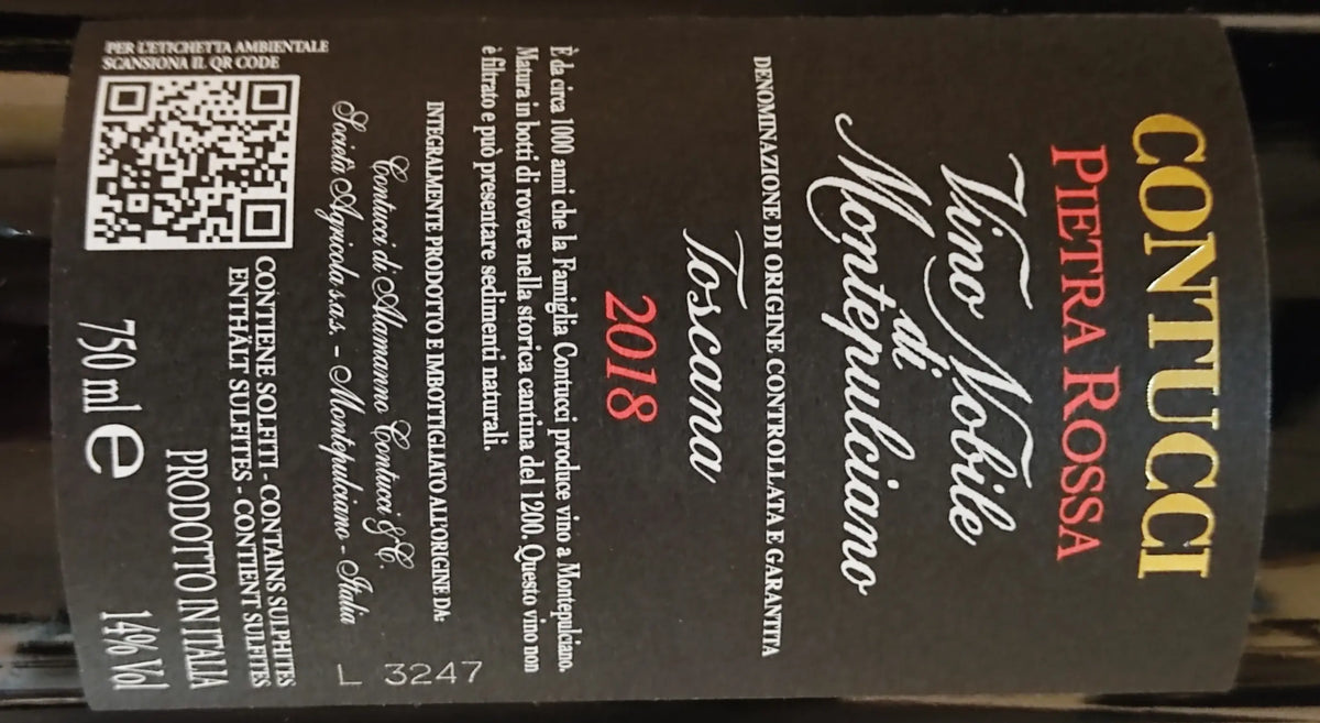 Zadní etiketa – Vino Nobile di Montepulciano "Pietra Rossa''
