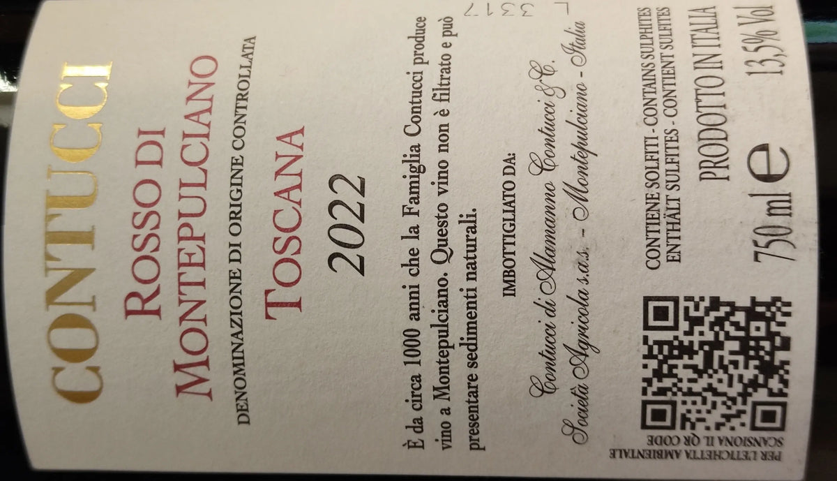 Zadní etiketa – Rosso di Montepulciano