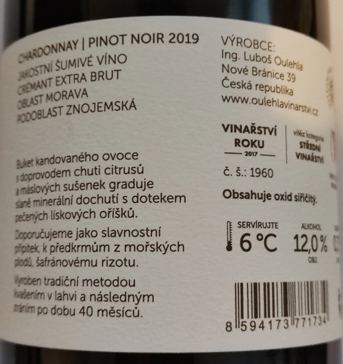 Zadní etiketa – Sekt Crémant