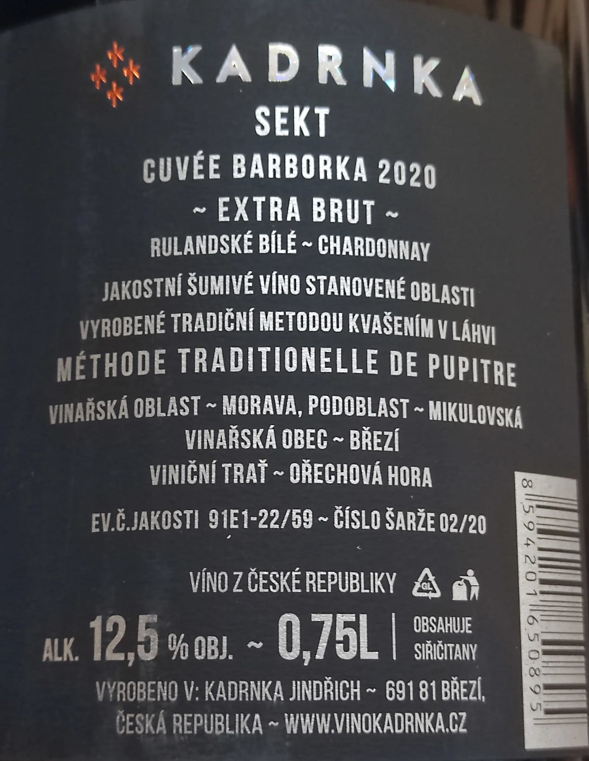 Zadní etiketa – Sekt Cuvée Barborka