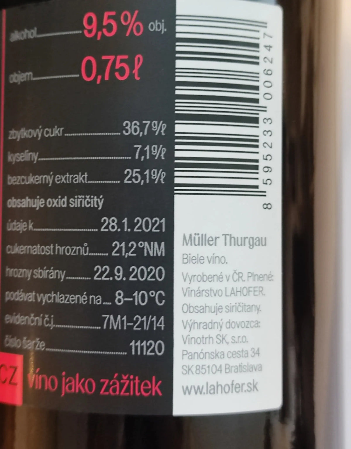Zadní etiketa – Müller Thurgau