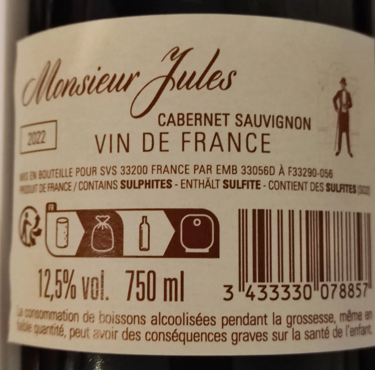 Zadní etiketa – Cabernet Sauvignon Mr. Jules