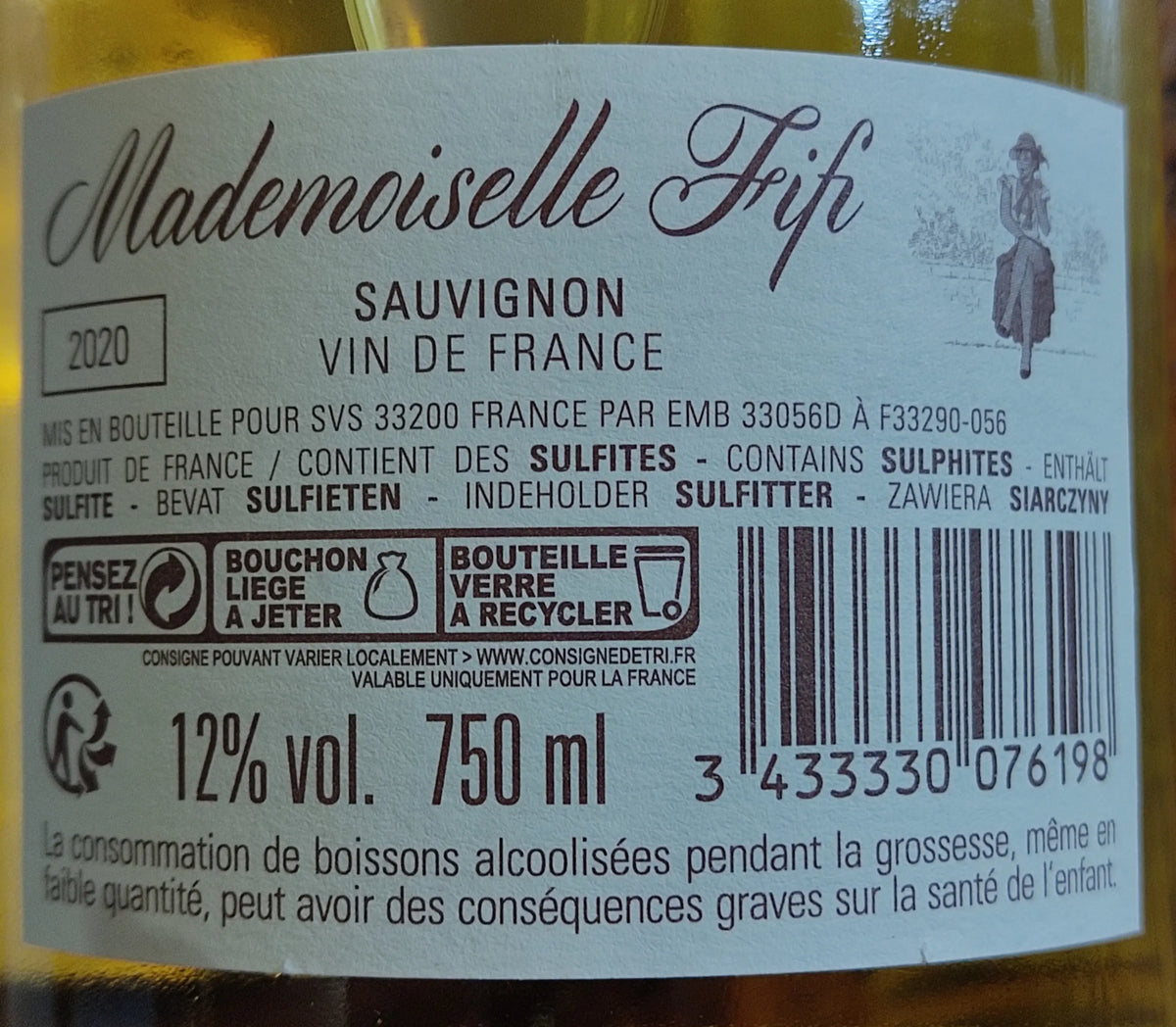 Zadní etiketa – Sauvignon blanc Mlle Fifi