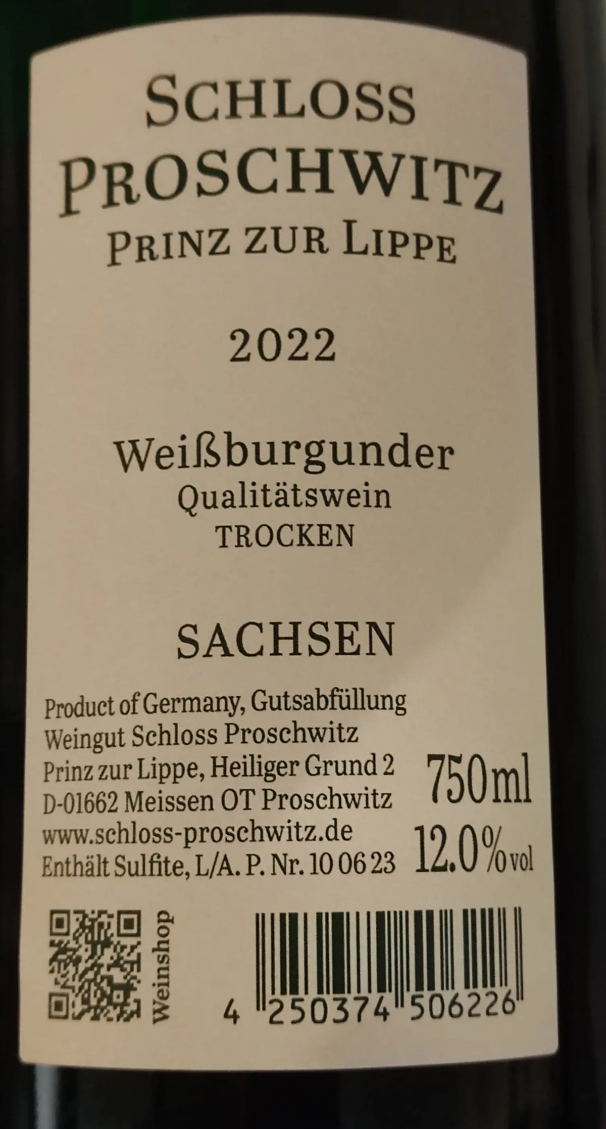 Zadní etiketa – Weissburgunder VDP.GUTSWEIN