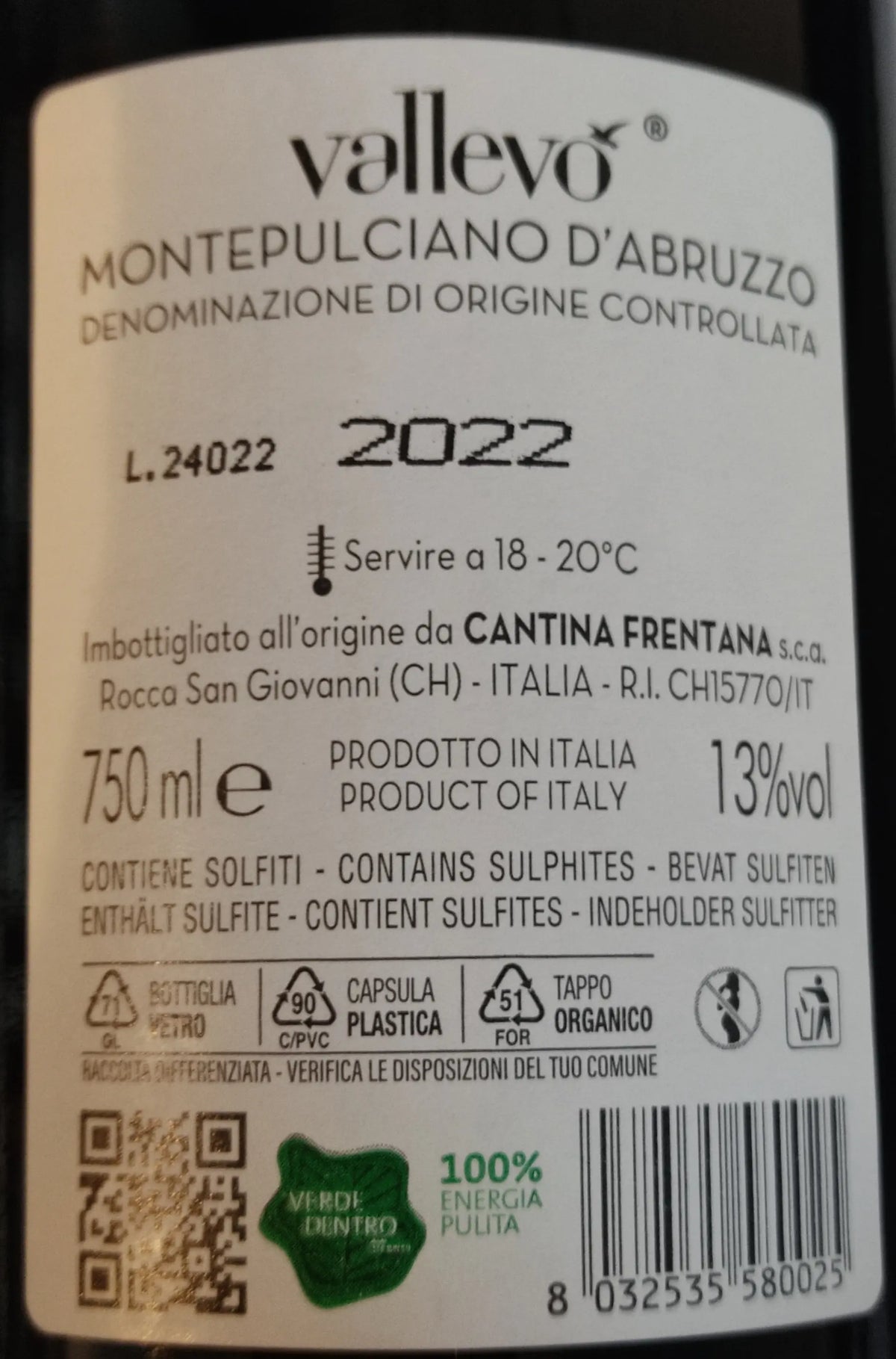 Zadní etiketa – Montepulciano d'Abruzzo