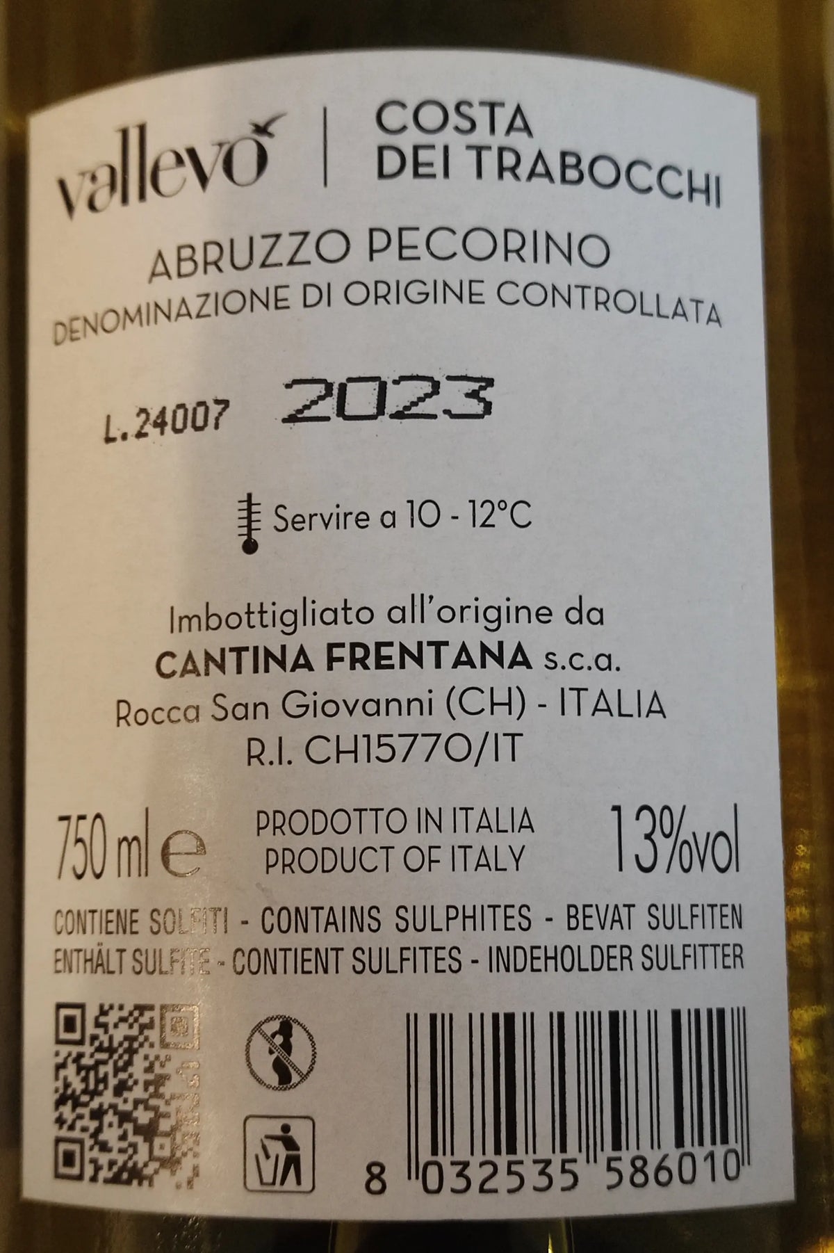 Zadní etiketa – Pecorino Costa deu Trabocchi