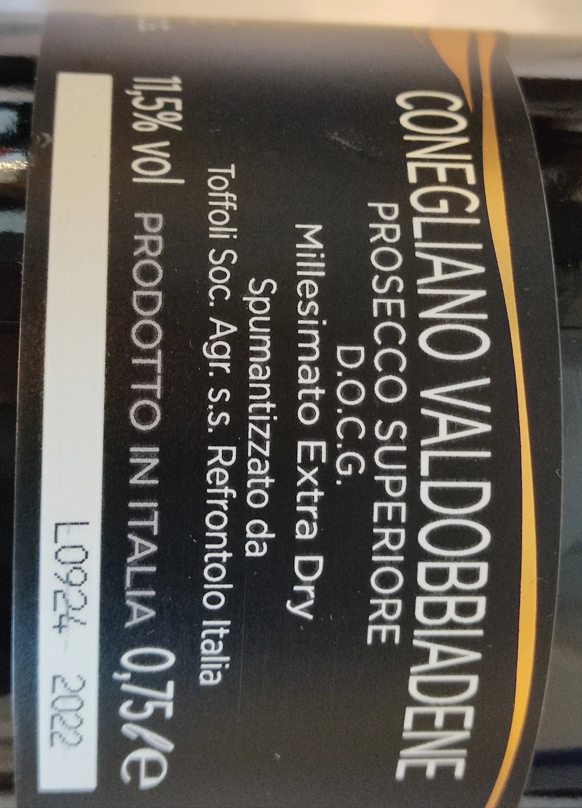 Zadní etiketa – Prosecco Conegliano Valdobbiadene Extra dry DOCG