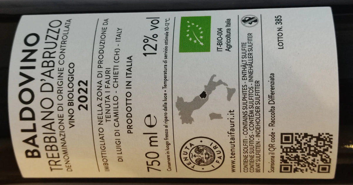 Zadní etiketa – Trebbiano d'Abruzzo BALDOVINO